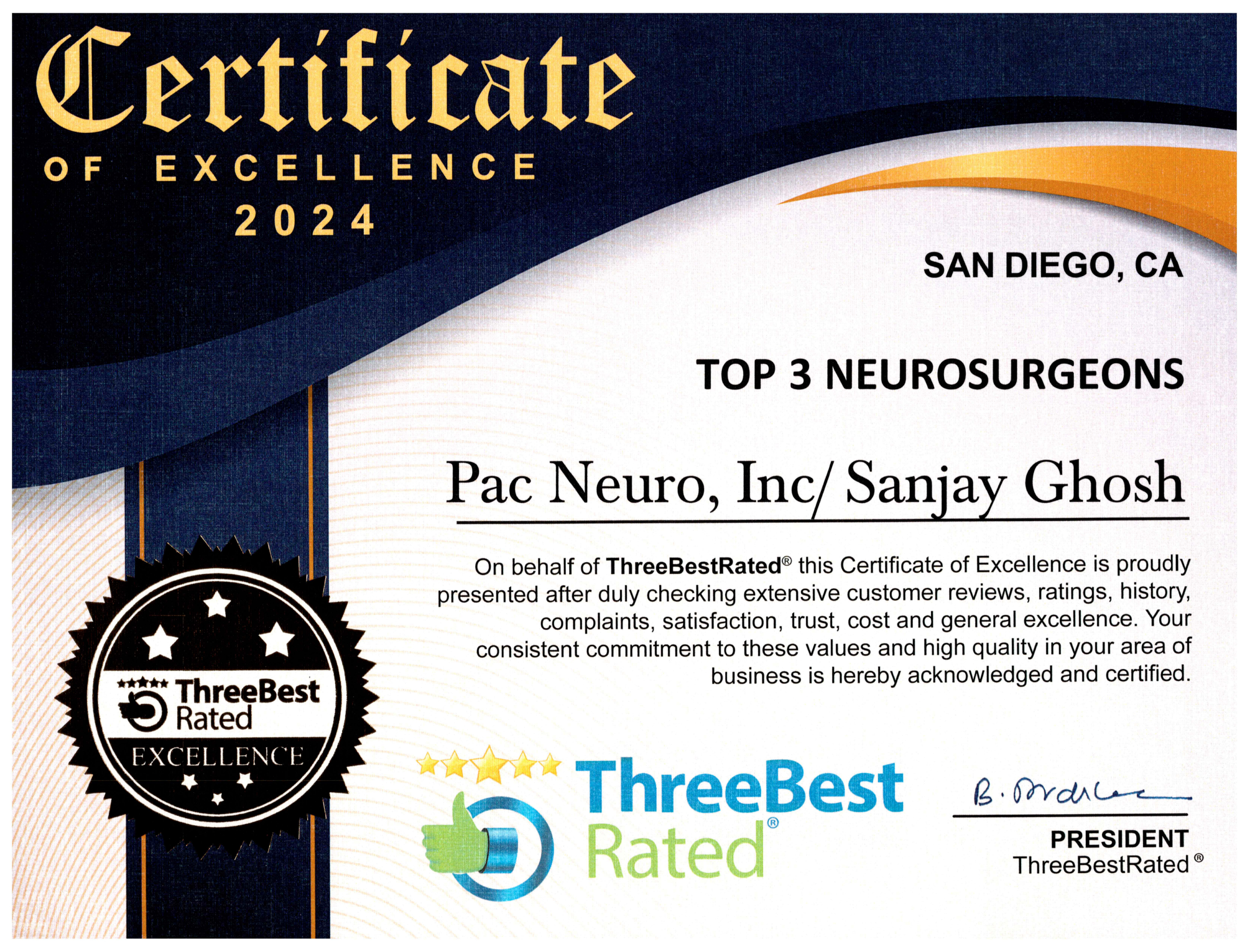 Certificate of Excellence- Three Best Rated 2024
